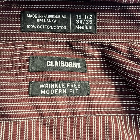 Claiborne Mens Burgundy Striped Shirt in Pristine Condition!! - Picture 4 of 4